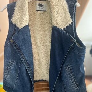 Denim Vest with Faux Shearling Lining